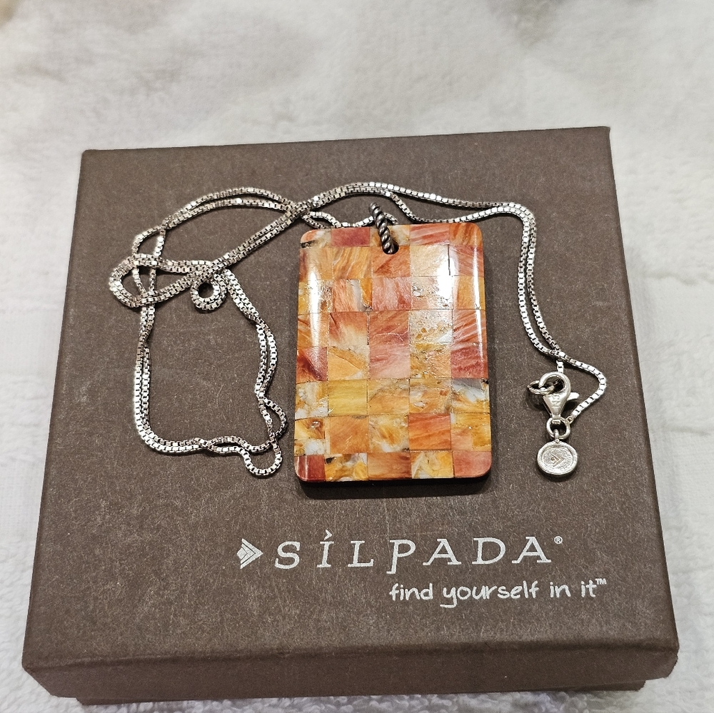 Silpada Rare Sponge Coral Mosaic Pendant with Silpada Chain